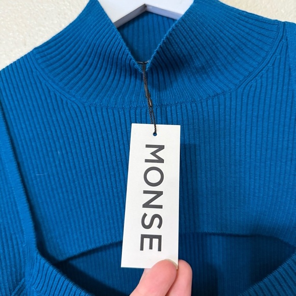 NWT MONSE Bra Short Knit Ribbed Layered Sweater Dress in Teal Blue size small - Picture 7 of 10